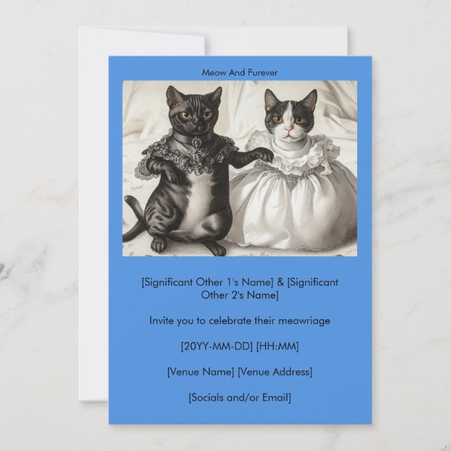 Blue Cats Wedding Meow And Furever Invitation Inbjudningar (Framsida)