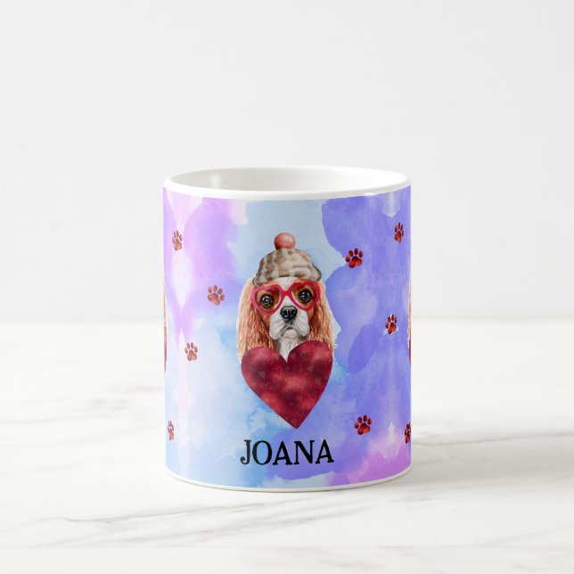 Blue Cavalier Spansk Valentindag Gift Hund Kaffemugg (Center)