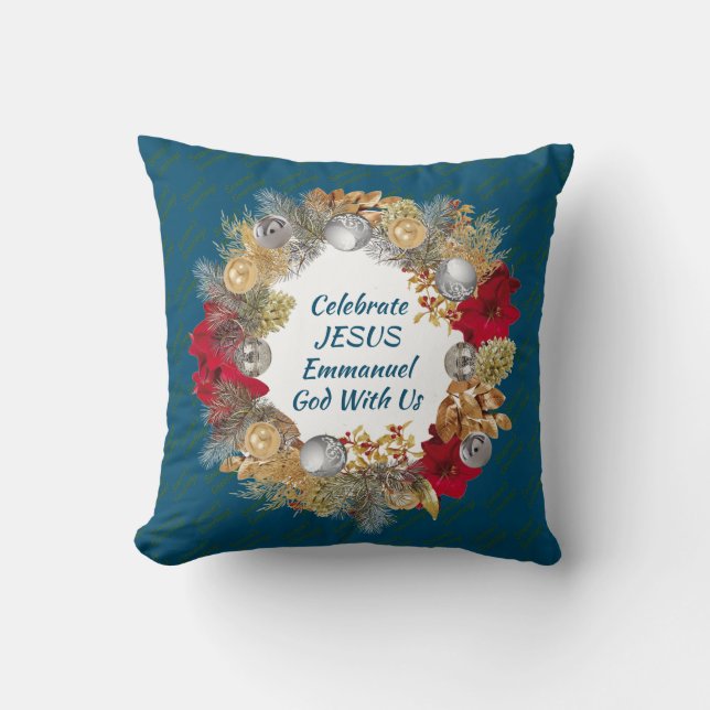 Blue CELEBRATE JESUS-julfransar Kudde (Framsida)