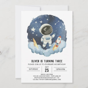 Blue Celestial Elegant Astronaut Boy Birthday Inbjudningar