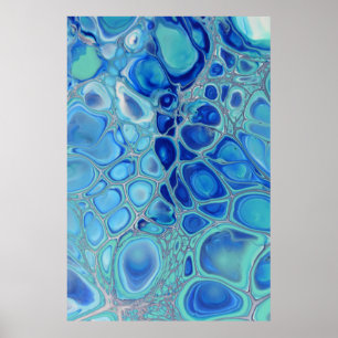 Blue Cells Navy Fluid Abstrakt Modern Marble Art Poster