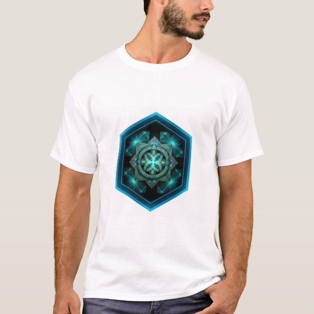 Blue Celtic Knot In A Six Sided Blue Frame T Shirt (Framsida)