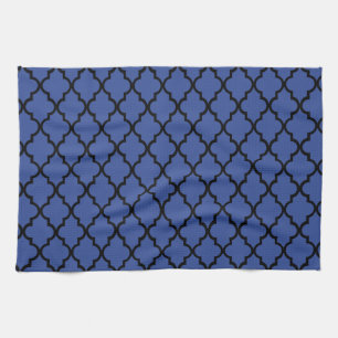 Blue Cerulean & Black Maroccan Trellis Quatrefoil Kökshandduk