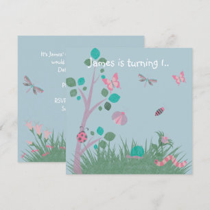 BLUE CHALKBOARD WOODLAND KRYP BUTTERFLIES BIRTHDAY INBJUDNINGAR
