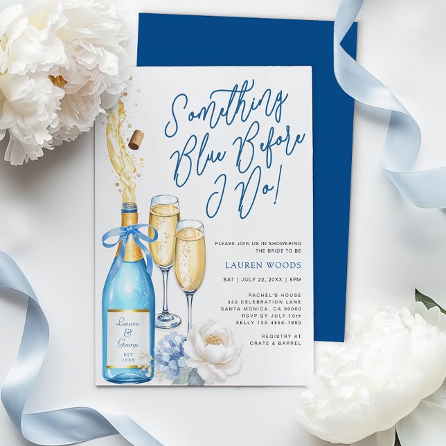 Blue Champagne Möhippa Nåt blått Inbjudningar (Something Blue Before I do - Bridal Shower Invite)