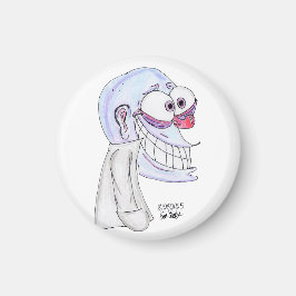 blue character smiling with coat magnet