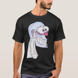 blue character smiling with coat t shirt