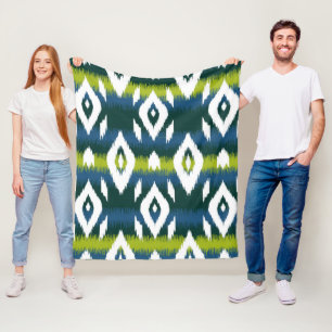 Blue Chartreuse Grönt Ikat Mönster Modern Fleecefilt