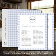 Blue Check Gingham Monogram Family Recipe Lakan