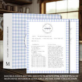 Blue Check Gingham Monogram Family Recipe Lakan