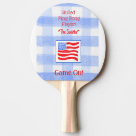 Blue Check Gingham USA Flag Ping Pong Paddle Pingisracket