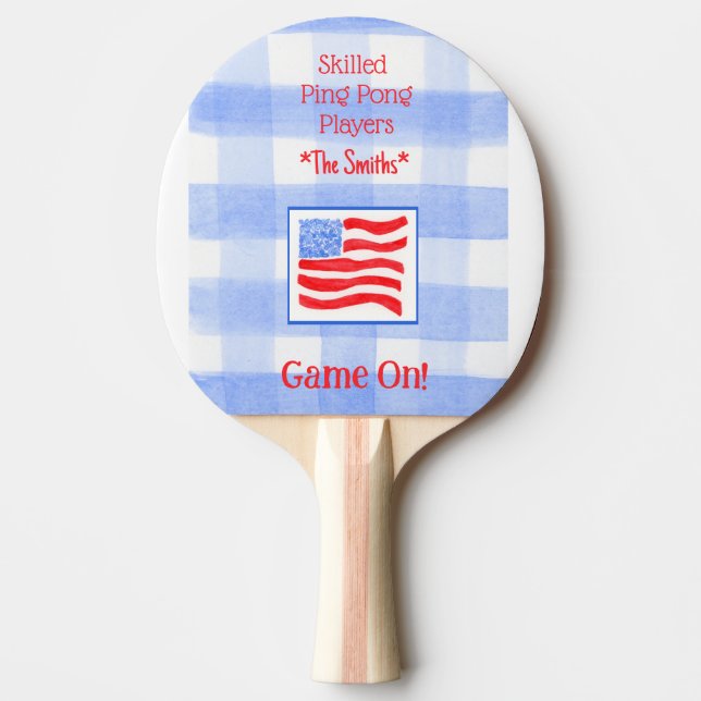 Blue Check Gingham USA Flag Ping Pong Paddle Pingisracket (Framsidan)