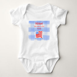 Blue Check Gingham USA Flag WELCOME Baby Clothing T Shirt