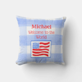 Blue Check USA Flag WELCOME TO THE WORLD Kudde