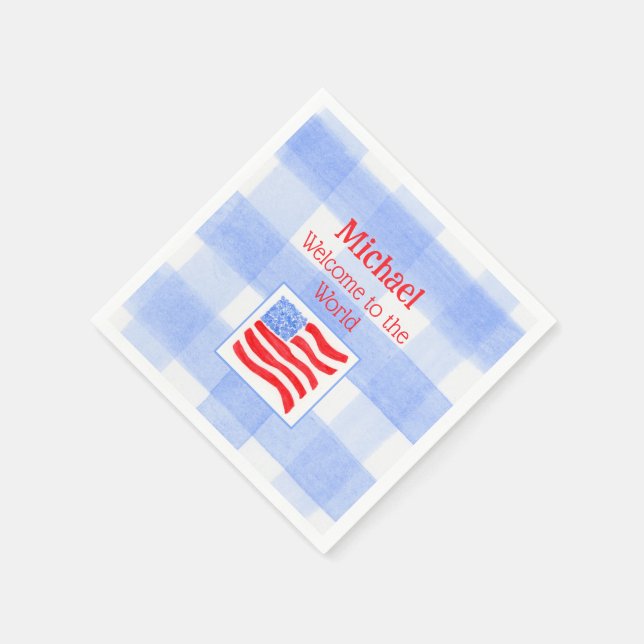 Blue Check USA Flag WELCOME TO THE WORLD Pappersservett (Hörn)