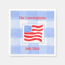 Blue Check Watercolor USA Flag PERSONALIZE Mat Pappersservett