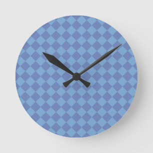 Blue Checker Diamond Mönster Rund Klocka