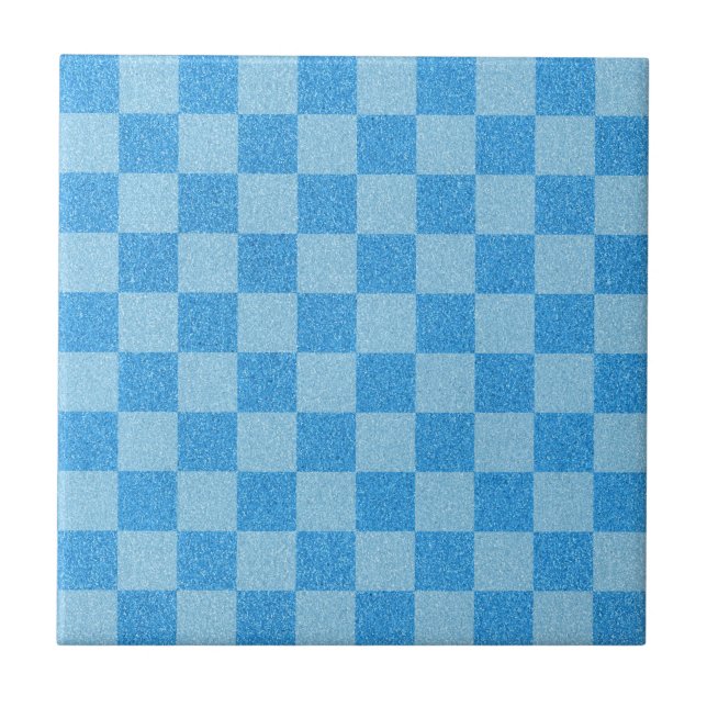 Blue Checker Glitter Kakelplatta (Framsidan)