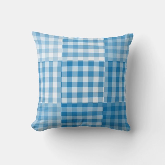 Blue Checker Patchwork Pattern Kudde (Framsida)