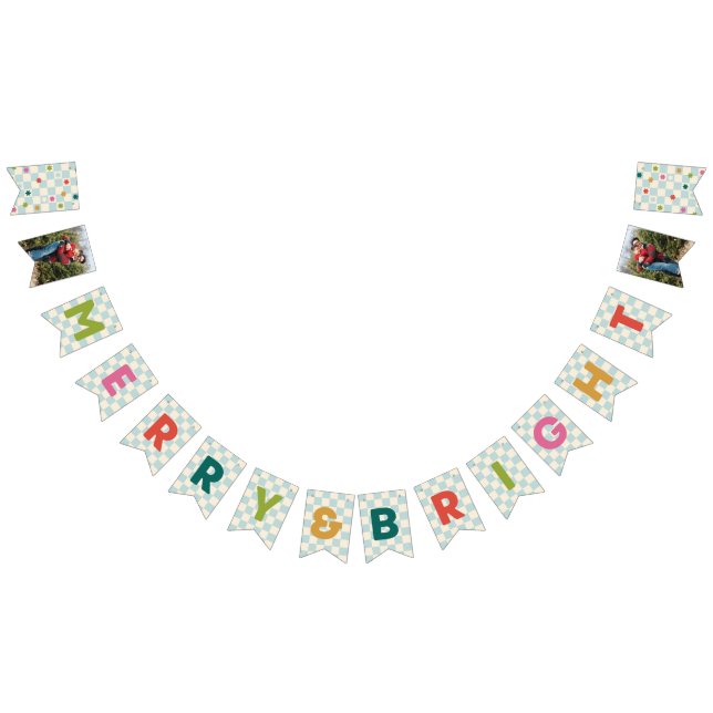 Blue Checkerboard Merry & Bright Bunting Banner Vimplar (Alla)