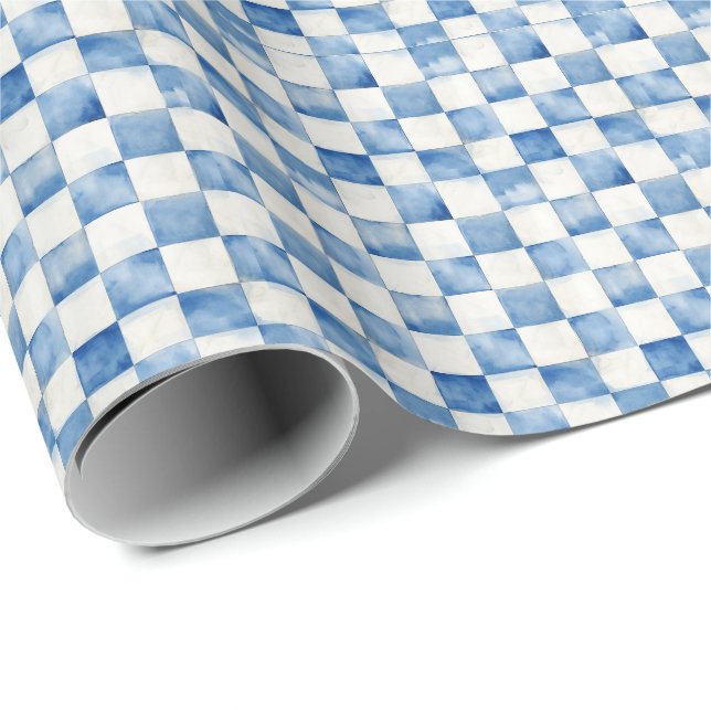 Blue Checkered Decorative Gift Wrap Paper Presentpapper (Rullad Hörn)