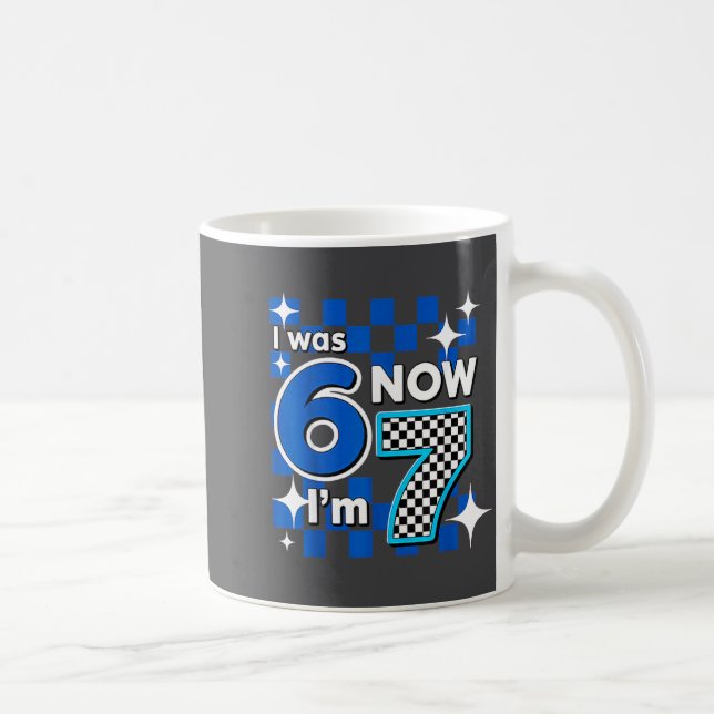 Blue Checkered I Was 6 Now I'm 7 Birthday  Kaffemugg (Höger)