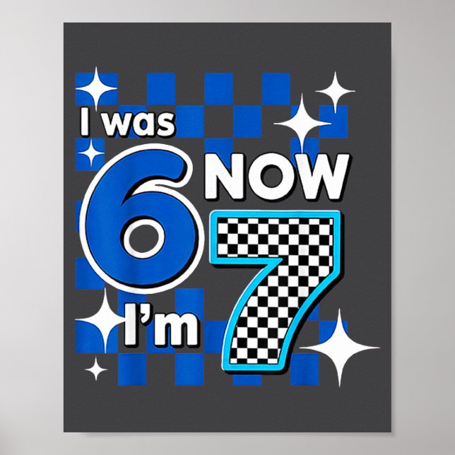 Blue Checkered I Was 6 Now I'm 7 Birthday  Poster (Framsidan)