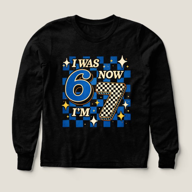 Blue Checkered I was 6 Now I'm 7 Funny 67 T Shirt (Design framsida)