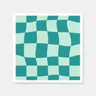 Blue Checkered Pattern Groovy Retro Pappersservett