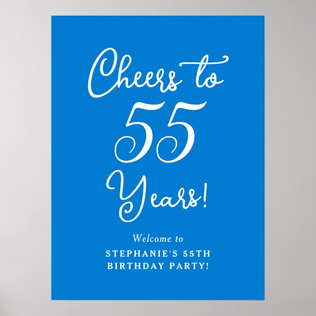 Blue Cheers till 55 års Födelsedagsfest Välkommen Poster (Framsidan)