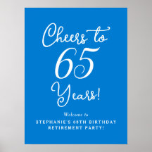 Blue Cheers till 65 års Pension Party Välkommen