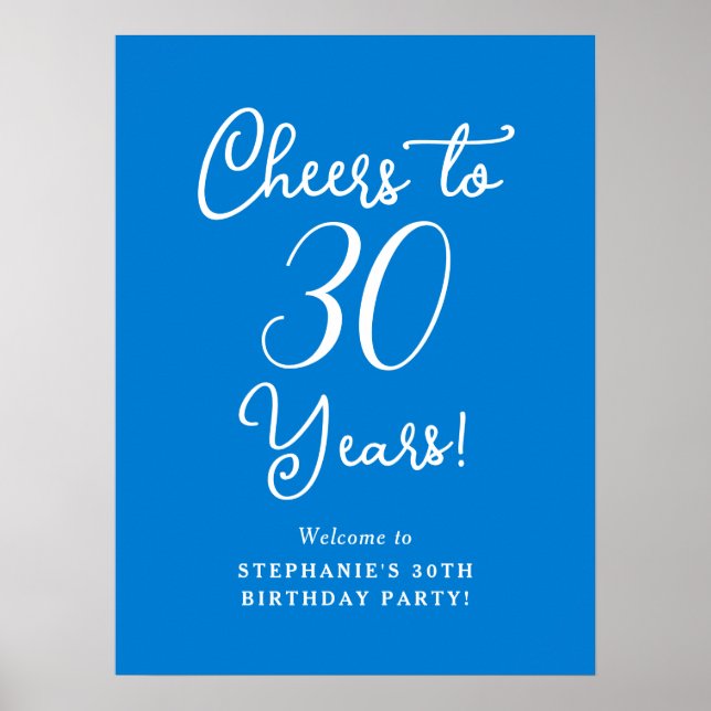 Blue Cheers to 30 Years Birthday Welcome Sign Poster (Framsidan)