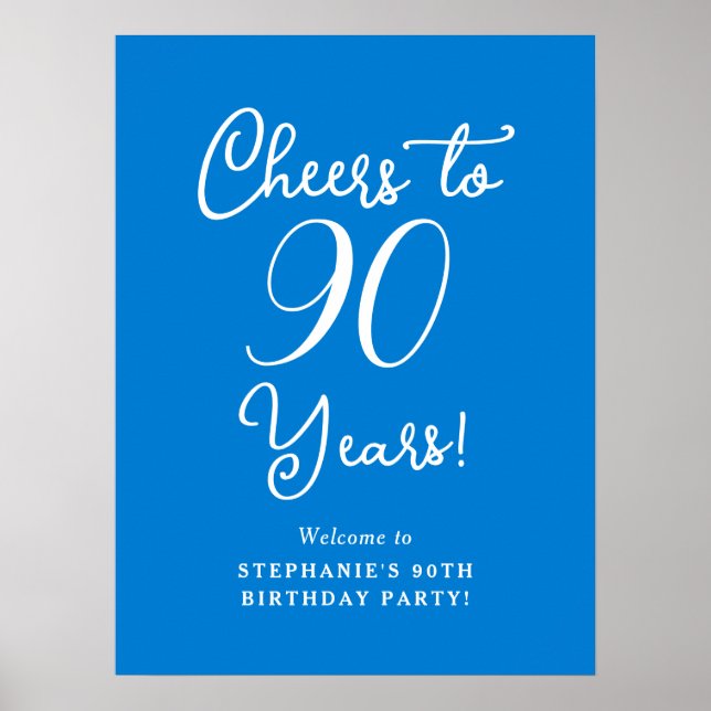 Blue Cheers to 90 Years Birthday Welcome Sign Poster (Framsidan)