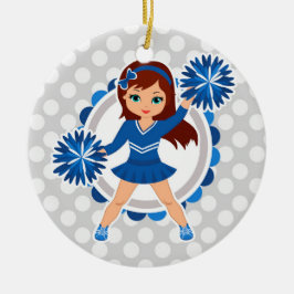 Blue Cheerwriter Brunette - Cute Cheer Julgransprydnad Keramik