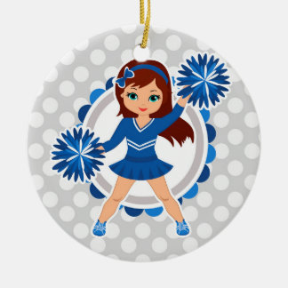 Blue Cheerwriter Brunette - Cute Cheer Julgransprydnad Keramik