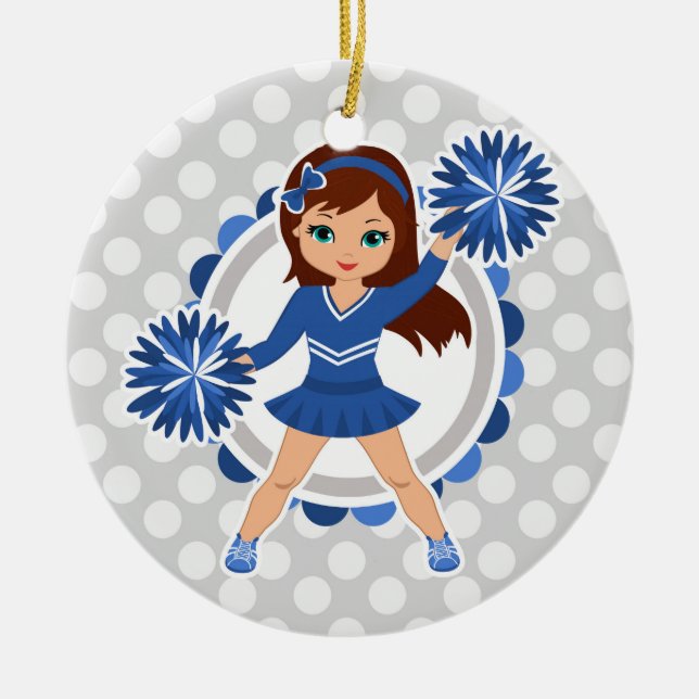 Blue Cheerwriter Brunette - Cute Cheer Julgransprydnad Keramik (Framsidan)