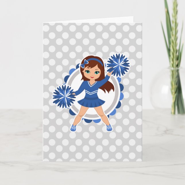 Blue Cheerwriter Brunette - Cute Cheer Kort (Framsida)