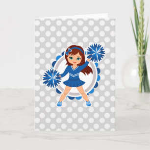 Blue Cheerwriter Brunette - Cute Cheer Kort