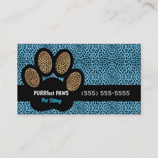 Blue Cheetah Print Anpassningsbar Tass Pet Sitter  Visitkort (Framsida)