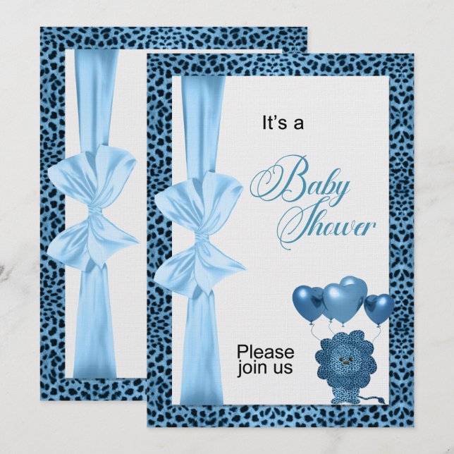 Blue Cheetah Print Baby Shower Inbjudningar (Fram/baksida)