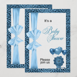 Blue Cheetah Print Baby Shower Inbjudningar