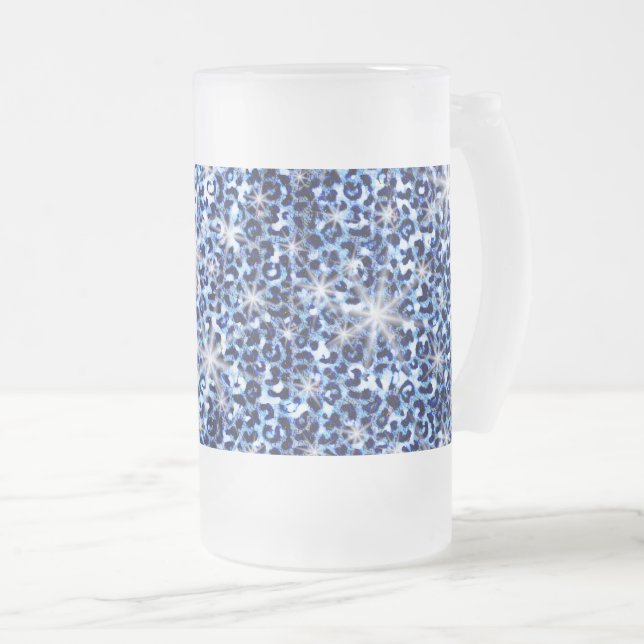 Blue Cheetah Sparkles Frosted Glass Beer Mug Frostat Ölglas (Framsida höger)