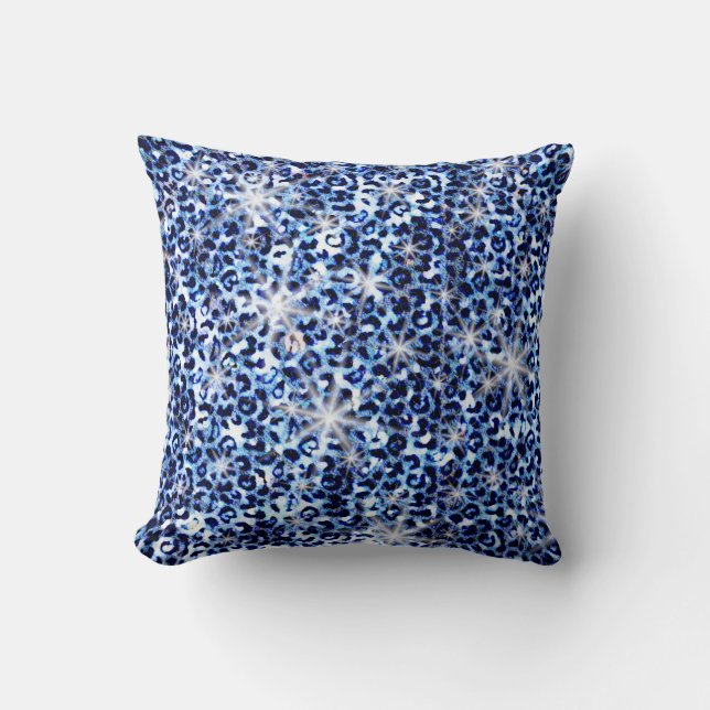 Blue Cheetah Sparkles Kudde (Framsida)