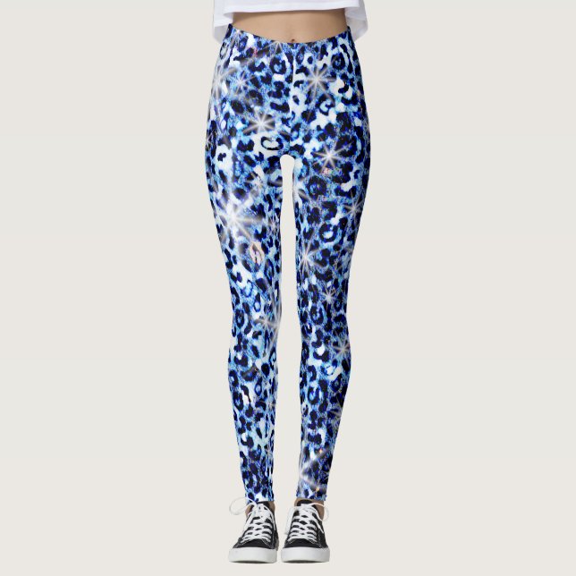 Blue Cheetah Sparkles Leggings (Framsida)