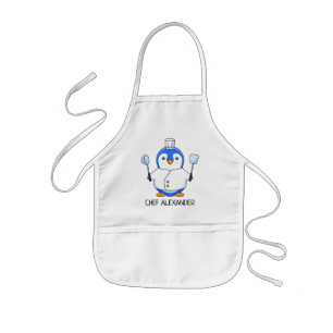 Blue Chef Penguin Personalize Kids' Apron Barnförkläde