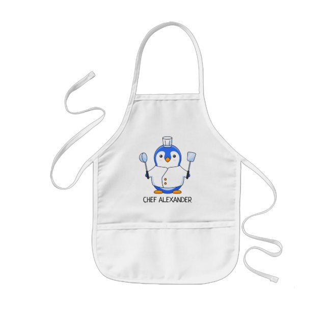 Blue Chef Penguin Personalize Kids' Apron Barnförkläde (Framsidan)