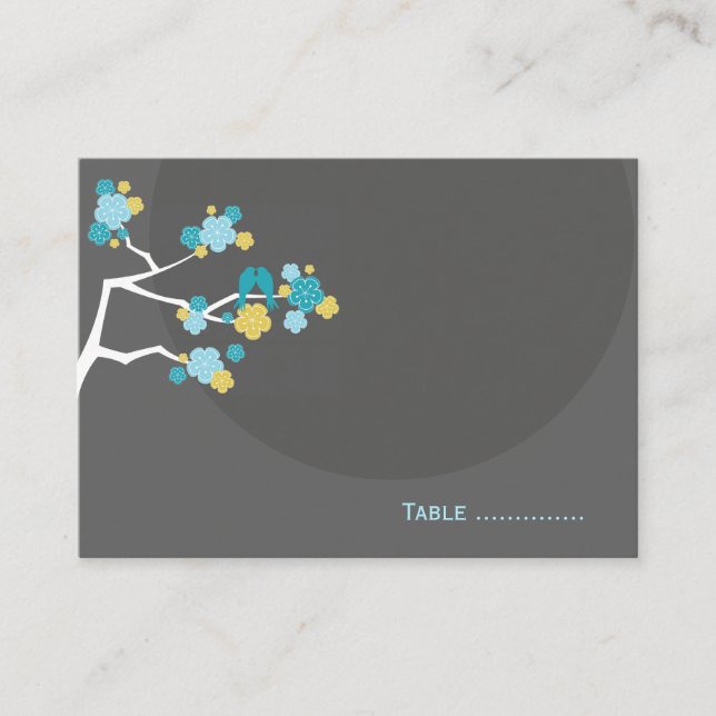 Blue Cherry Blommars Love Bird Bröllop Place Card Placeringskort (Framsida)