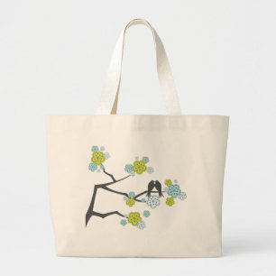Blue Cherry Blommars Love birds Bröllop Tote Bag Jumbo Tygkasse