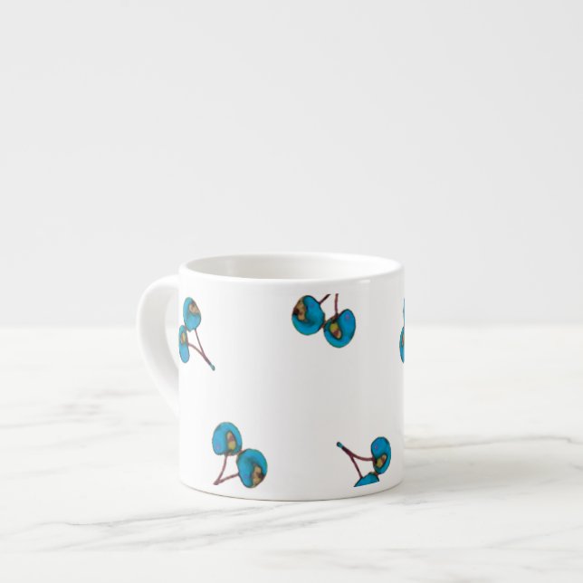 Blue Cherry Mönster Espressomugg (Framsida vänster)