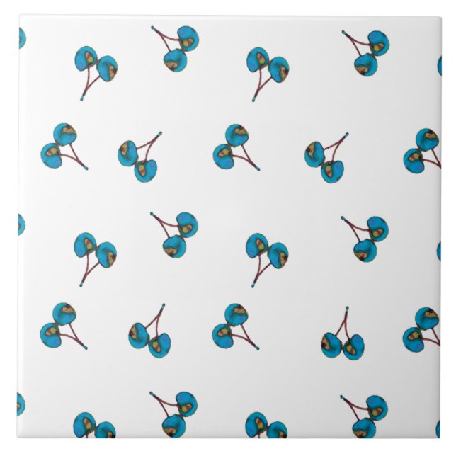 Blue Cherry Mönster Kakelplatta (Framsidan)
